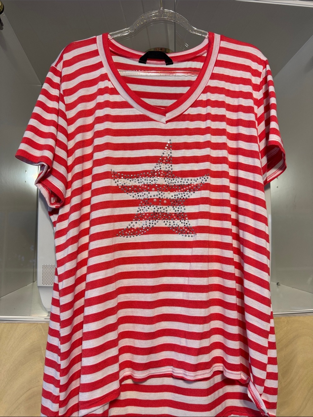 SJS starfish sequence pearl orange white stripe short sleeve longer back 3X